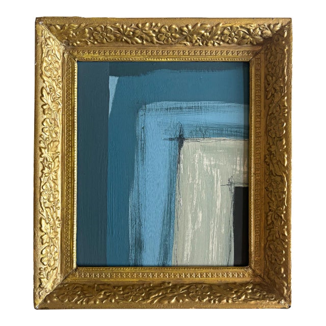 “Tranquility” Abstract Art in Antique Frame, Transitional Living Room Art by JTS For Sale