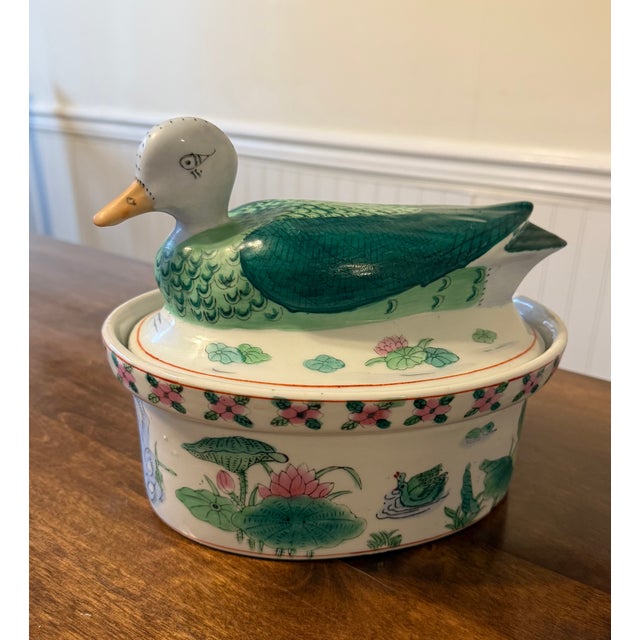 1970s Chinese Famille Rose Duck Tureen For Sale - Image 10 of 18