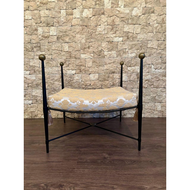 New black wrought iron curule bench with cushion, Savonarola, Throne. Beautiful and soft cushion made with Ralph Lauren...