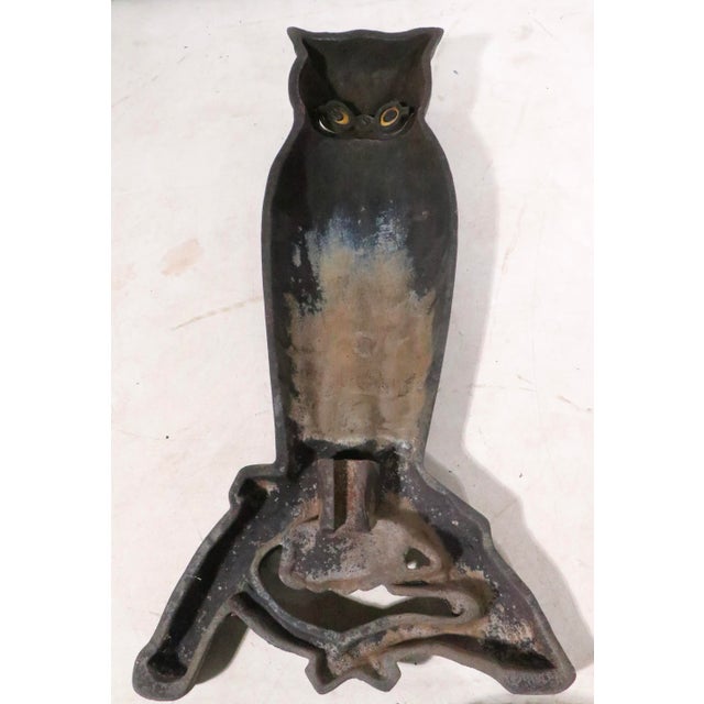 Large Pair of Vintage Arts and Crafts Rustic Victorian Owl Andirons With Glass Eyes For Sale - Image 11 of 14