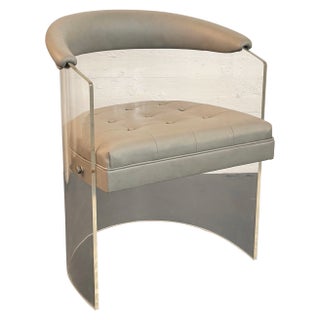1970s Clear Lucite and Leather Kagan-Style Barrel Tub Chair For Sale