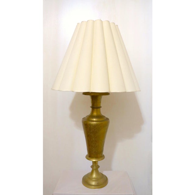 1920s Brass Etched Table Lamp With Fluted Shade For Sale - Image 13 of 13