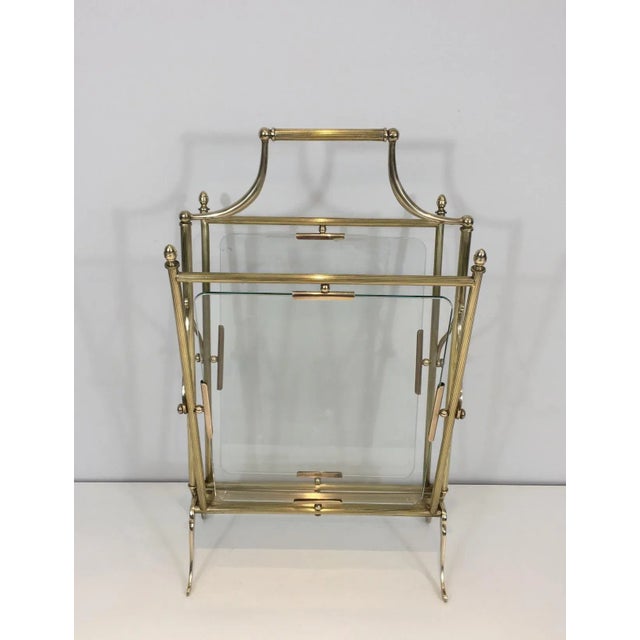 Gold Neoclassical Brass and Glass Magazine Rack For Sale - Image 8 of 13