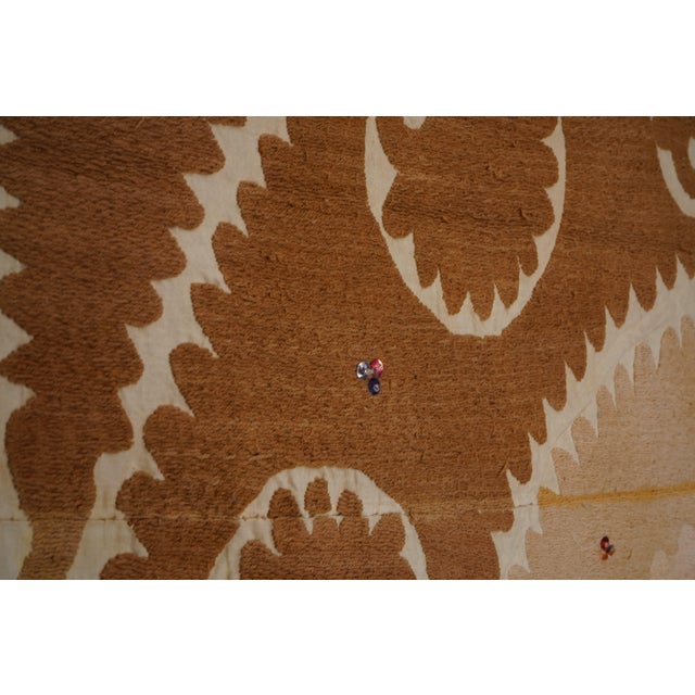 Suzani Wall Hanging Decor - Brown Pink Suzani Table Cloth For Sale In New York - Image 6 of 10