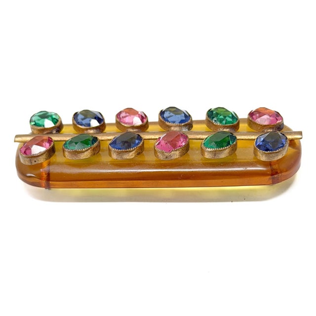 Glass Art Deco Apple Juice Bakelite and Multi-Coloured Glass Brooch, 1930s For Sale - Image 7 of 11