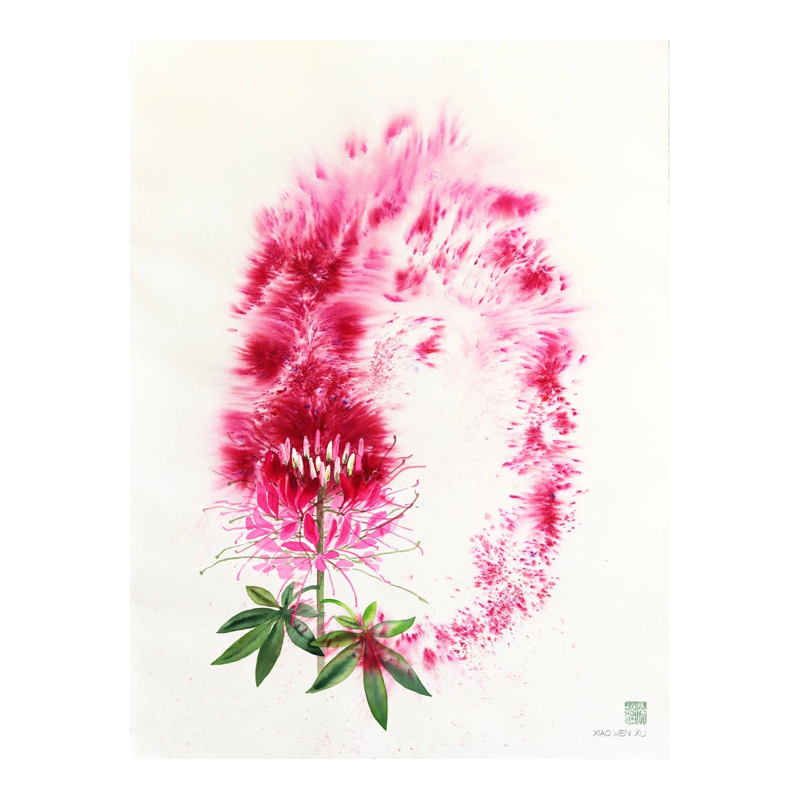 Spider Flower - Dramatic Abstract Pink Botanical Floral Still Life Painting  | Chairish