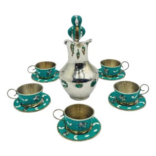 1950s Taxco Mexico Parrot Handle Silver Plate Alpaca Drink Service Set - Set of 11 For Sale