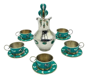 1950s Taxco Mexico Parrot Handle Silver Plate Alpaca Drink Service Set - Set of 11