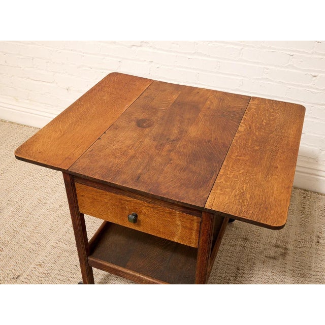 Vintage Oak Rolling Side Table Cart With Drawer and Lower Shelf For Sale In Los Angeles - Image 6 of 12