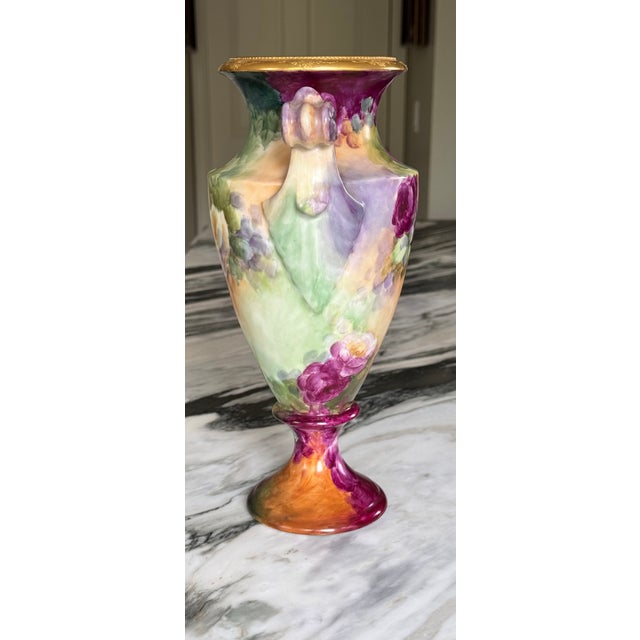 Limoges, France Edwardian Era Limoge, France Jean Pouyat Large Scale Hand Painted Vase For Sale - Image 4 of 17