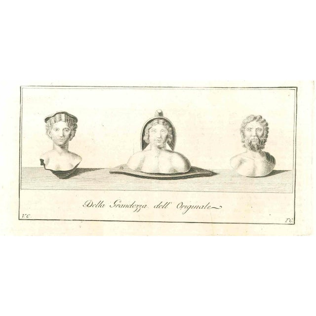 Ancient roman statues, from the series "antiquities of herculaneum", is an original etching on paper realized from a...