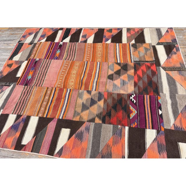 1930s Multicolor Geometric Antique Turkish Village Flatwoven Wool Kilim Rug For Sale - Image 4 of 6