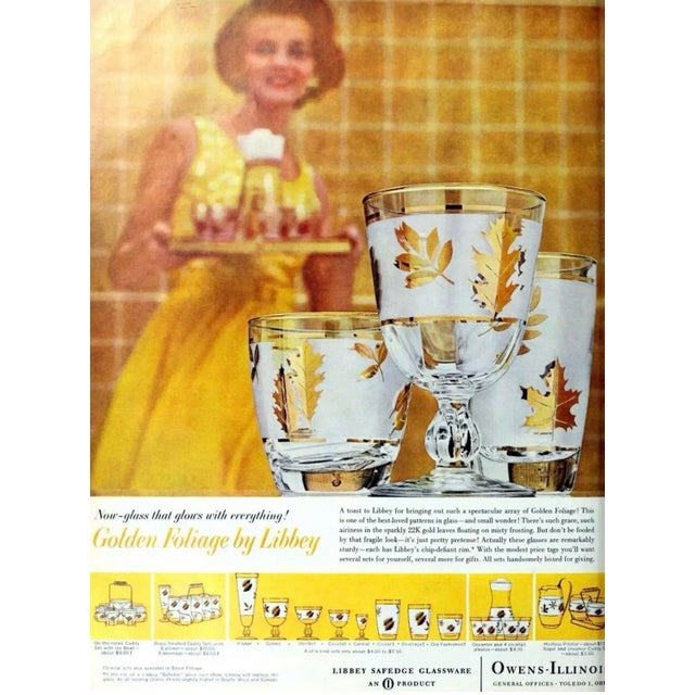 Mid-Century Modern Vintage Libbey Frosted & Golden Foliage Cocktail Glasses Set of 4 For Sale - Image 3 of 10