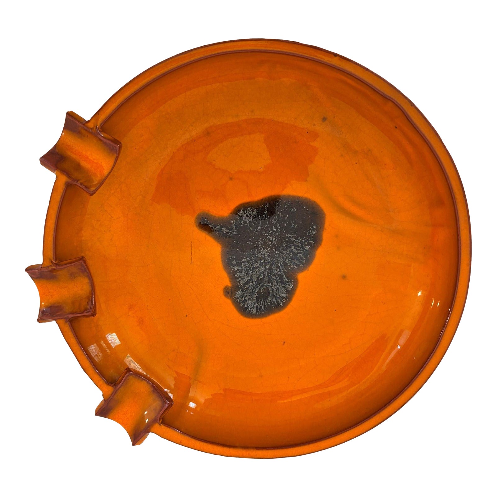 Large Mid-Century Danish Studio Pottery in Bright Orange Glaze