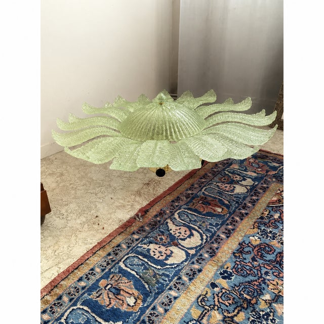 Mid-Century Modern Contemporary Venetian Sunflwer Murano Glass Green Flush Mount For Sale - Image 3 of 7