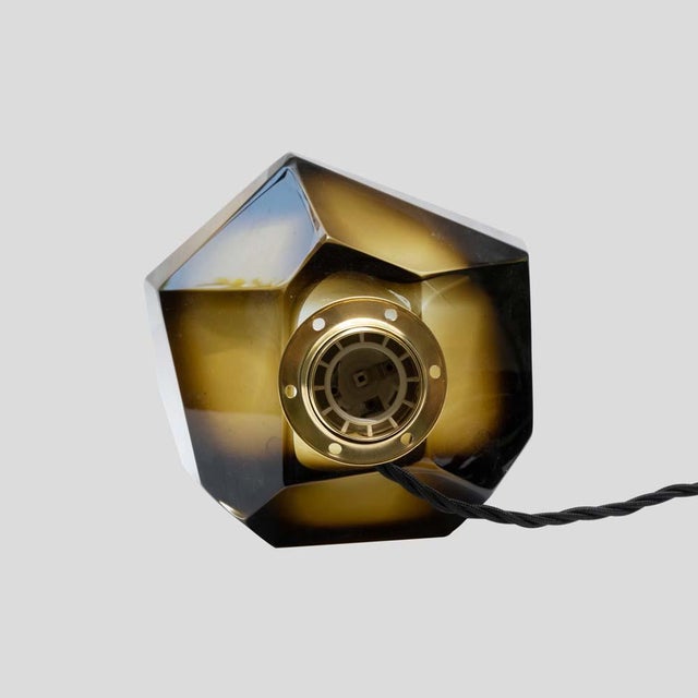 Murano Diamond Cut Faceted Tobacco Colour Glass Table Lamps, 2000s, Set of 2 For Sale - Image 3 of 7