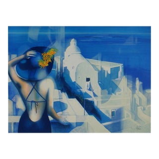 1990 Jean-Baptiste Valadié Lumière Blanche Sur Santorin Signed Lithograph For Sale