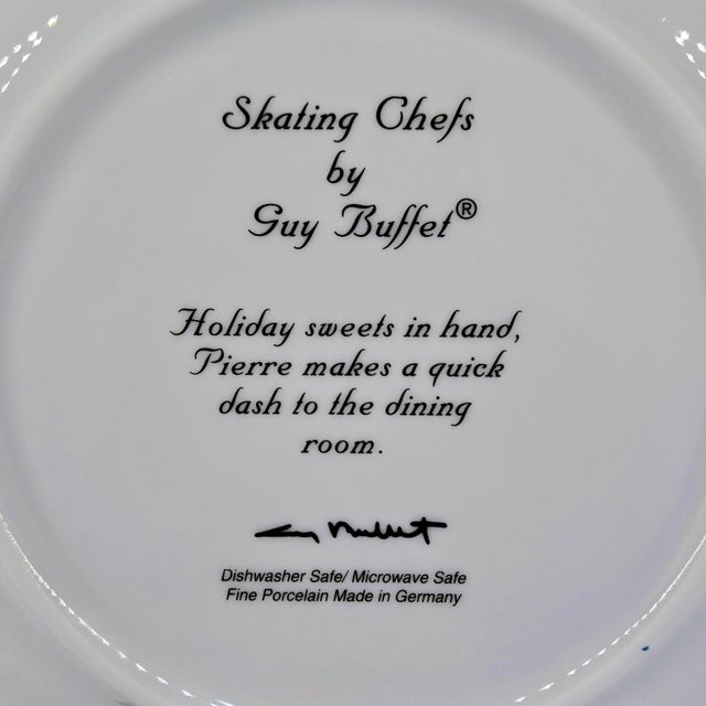Ceramic Vintage Guy Buffet Skating Chefs German Porcelain Dessert Plates, Set of 6 For Sale - Image 7 of 15