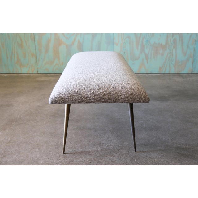 1950s Mid Century Modern Boucle and Brass Leg Mushroom Custom Bench For Sale - Image 4 of 10