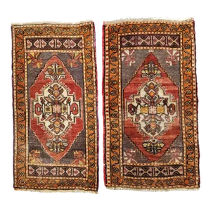 1960s Small Turkish Oushak Miniature Rug - Set of Two