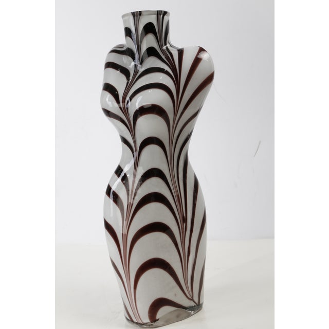Ceramic Vintage Murano Style Art Glass White W/Brown Zebra Womans Bust Large Glass Vase For Sale - Image 7 of 10