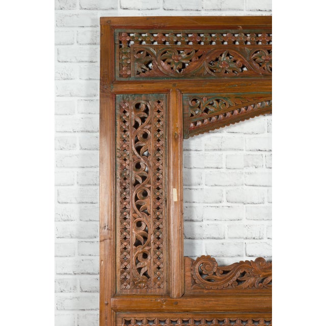 Javanese Architectural Panel with Carved Floral Motifs and Polychrome Accents For Sale - Image 12 of 13
