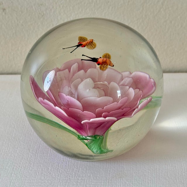 Pink Vintage Pink Flower and Bee Paper Weight For Sale - Image 8 of 10