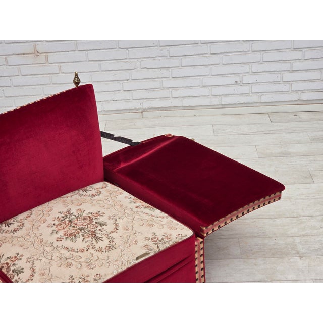Danish Three-Seater Drop Arm Spanish Sofa in Red Furniture Velour, 1970s For Sale - Image 17 of 18
