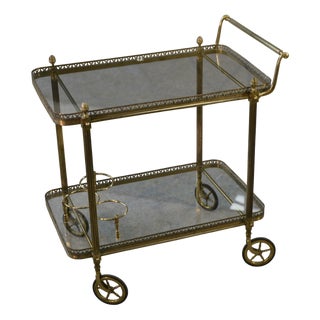 Neoclassical Brass and Glass Serving Trolley by Maison Jansen, 1960s For Sale