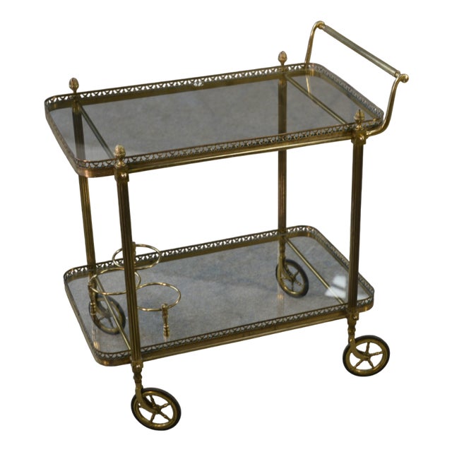 Neoclassical Brass and Glass Serving Trolley by Maison Jansen, 1960s For Sale