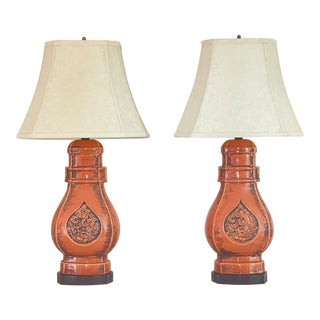 Vintage Salmon Table Lamps - a Pair For Sale