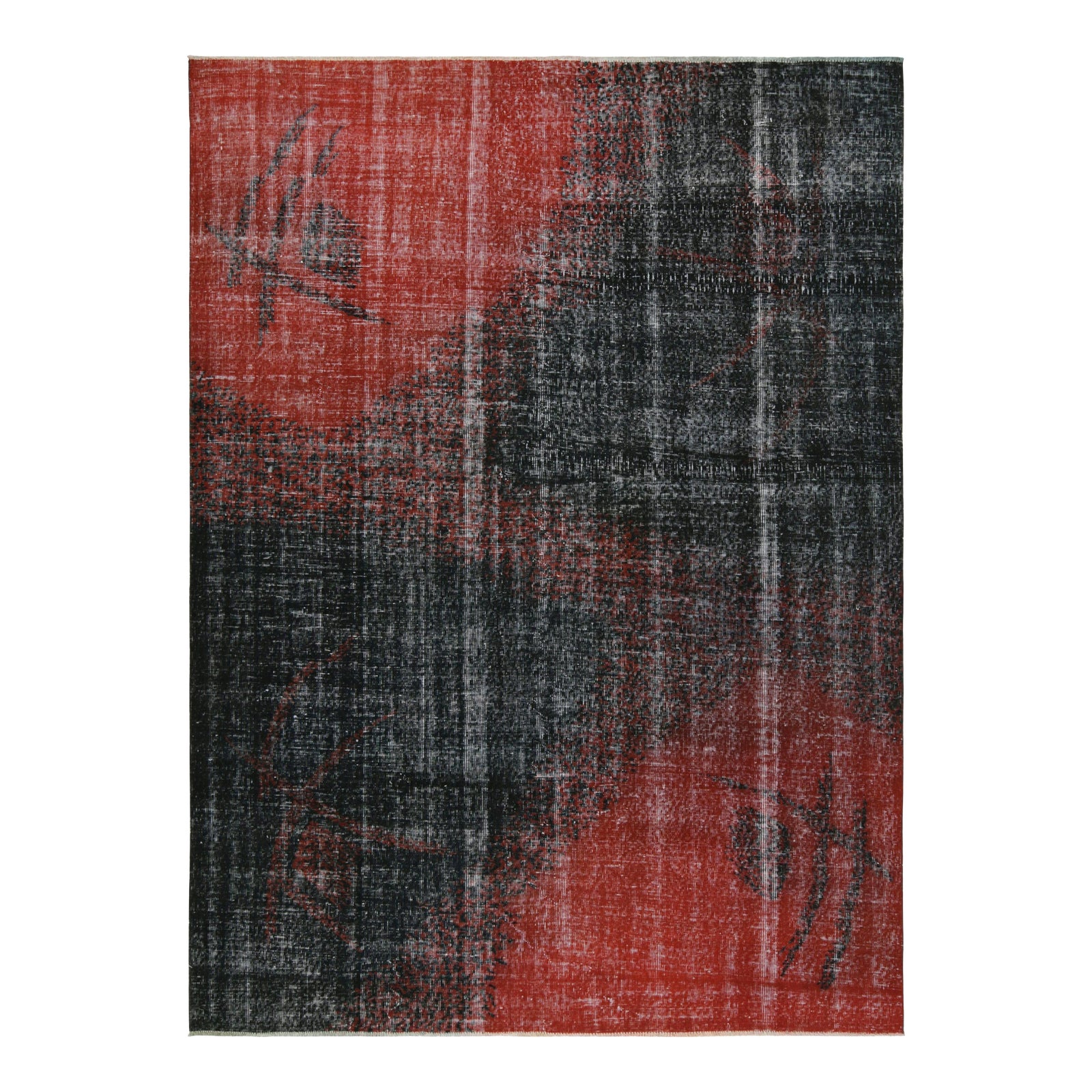 1960s Mid-Century Rug Pink and Black Geometric Vintage Pattern | Chairish