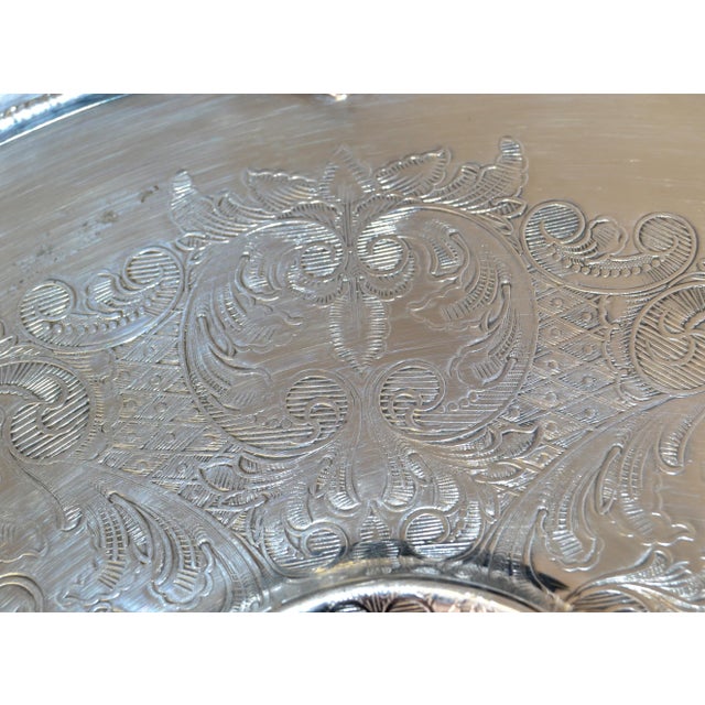 Silver Mid 20th Century Original Gorham Silver Platter Tray Salver Nautical Seashell Motif Etched Scrollwork For Sale - Image 8 of 13