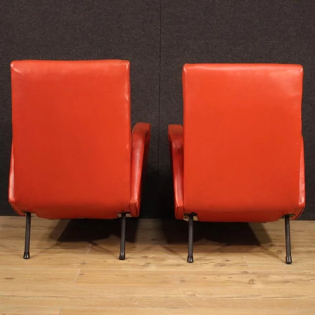 Set of Italian Armchairs in Red Faux Leather, 1970s For Sale - Image 9 of 13