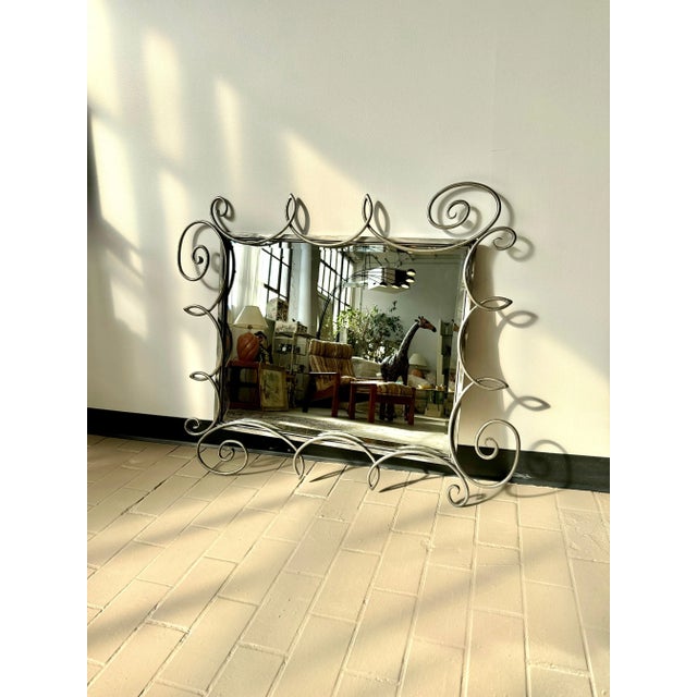 Vintage Postmodern Wrought Iron Beveled Swirl Mirror For Sale In Milwaukee - Image 6 of 12