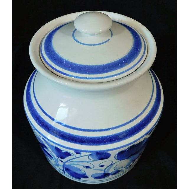 Ceramic Vintage Italian Blue & White Hand Painted Art Pottery Cannister Ginger Jar With Lid For Sale - Image 7 of 9