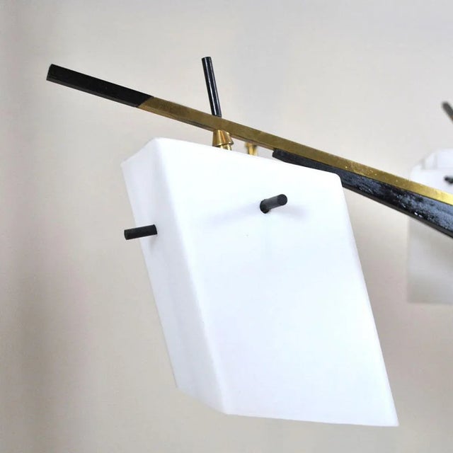 Brass, Wood, and Opaline Glass Pendant Lamp by Stilux, 1960s For Sale - Image 6 of 14