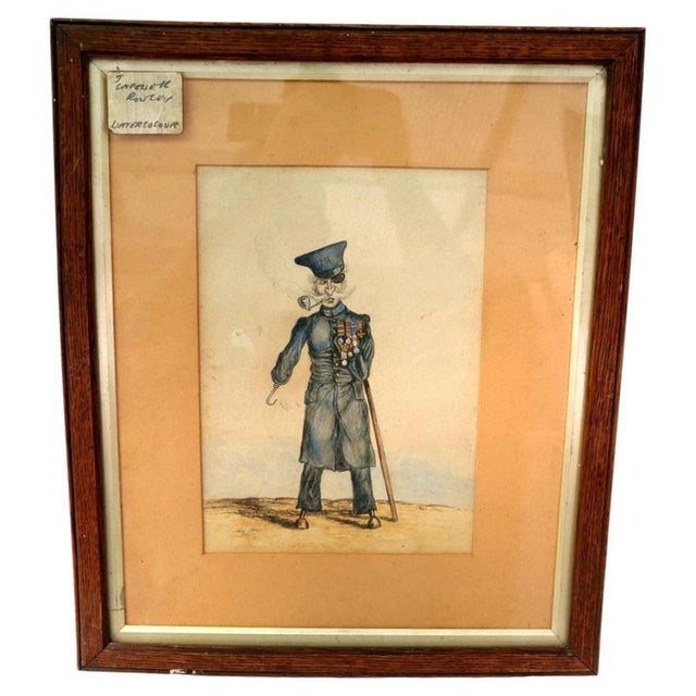 J. Capewell, Comic of Amputee Military Veteran, Watercolour, Framed ...