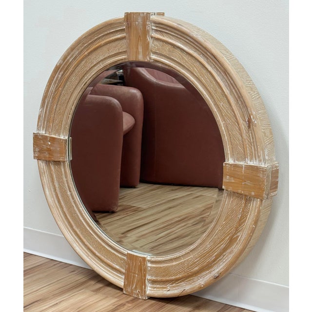 Late 20th Century Round Weathered Wood Wall Mirror For Sale - Image 5 of 8