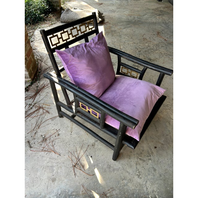 1950s James Mont Style Asian Modern Faux Bamboo Sofa & Lounge Chair — 2-Piece Set For Sale In Savannah - Image 6 of 12