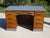 Large 9-drawer desk in oak and veneer, mid-20th century. Top: 137 x 77 cm, recently hand-patinated gray paint and finished...