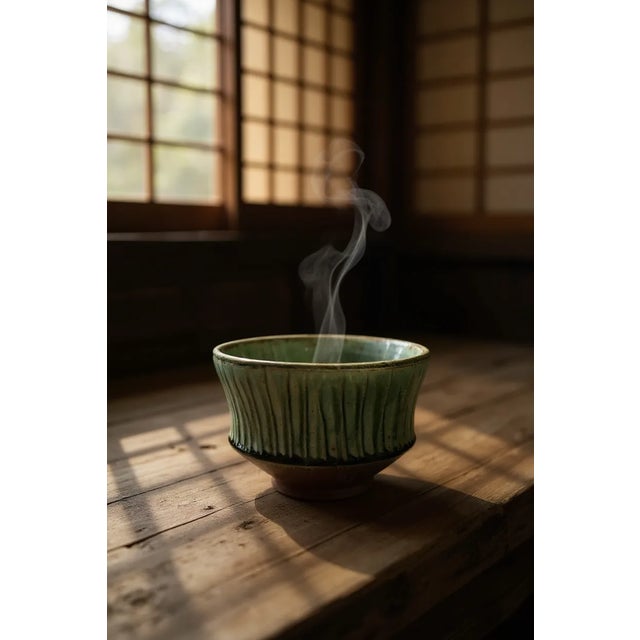 Contemporary 1990s Brad Tucker Cedar Creek Pottery Green Ribbed Bowl-Handmade Nc Studio Art-Glaze For Sale - Image 3 of 9