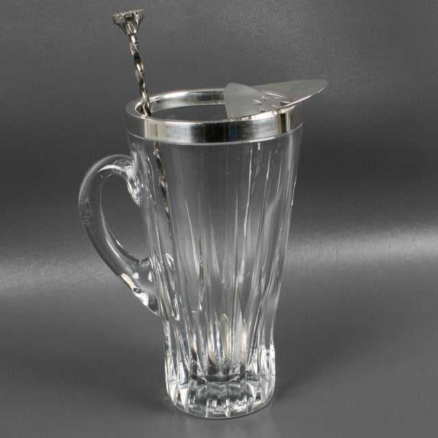 1940s Silverplate and Crystal Barware Cocktail Martini Pitcher with