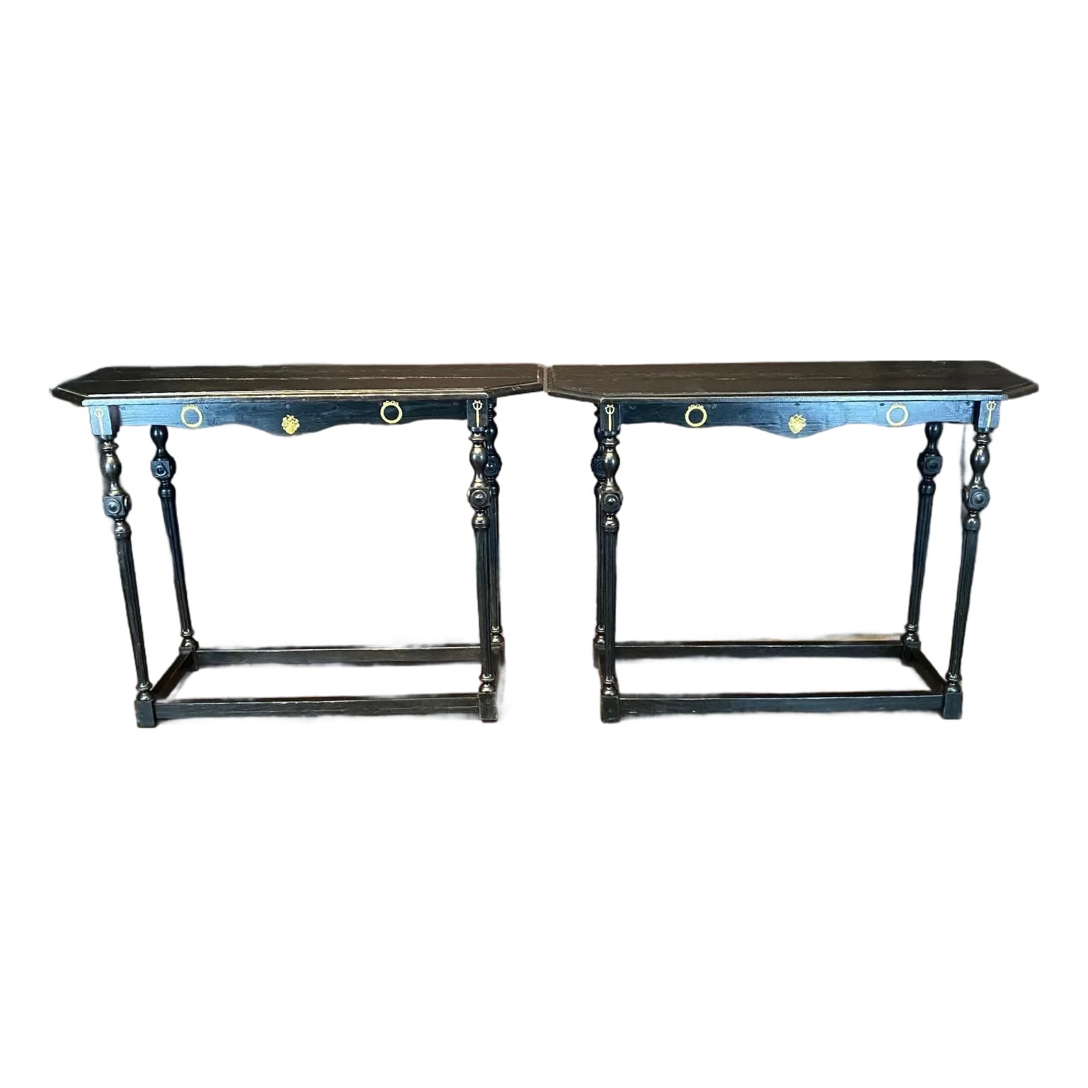 Ebonized Spanish Console Tables With Bronze Embellishments -a Pair ...