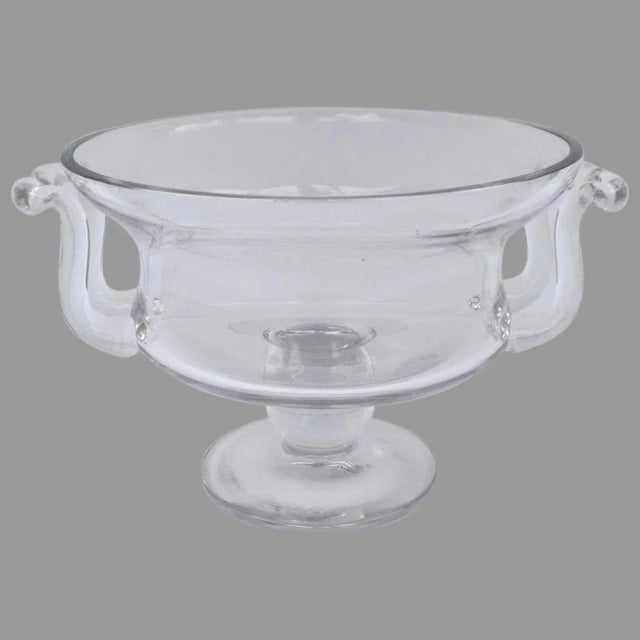 19th Century Crystal Footed Bowl Centerpiece Compote with Applied Side Handles For Sale - Image 10 of 10