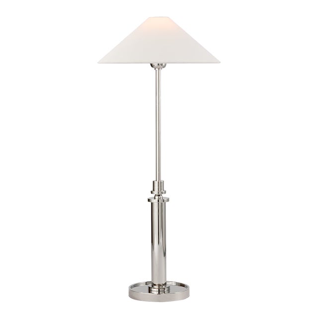 J. Randall Powers by Visual Comfort Signature Hargett Buffet Lamp in Polished Nickel with Linen Shade For Sale