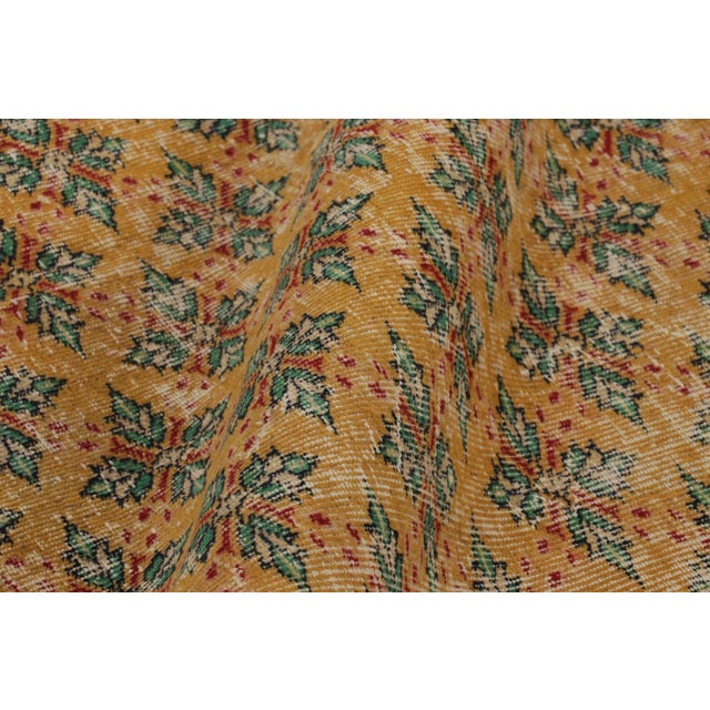 Textile Vintage Distressed Rug, Gold Field & Green Geometric Floral Motifs - Rug & Kilim For Sale - Image 7 of 8