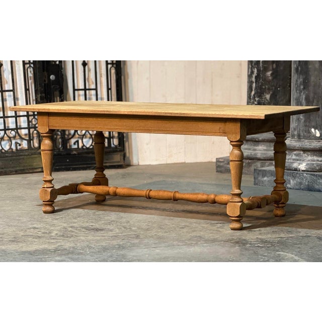 Oak Farmhouse Dining Table with Turned Stretchers, 1925 For Sale - Image 17 of 18