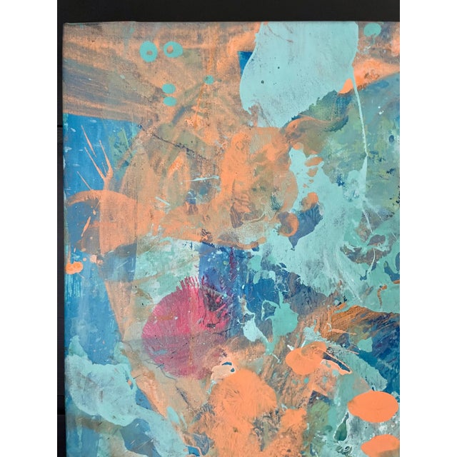 Original Aqua and Peach Abstract Painting on Canvas For Sale - Image 4 of 9