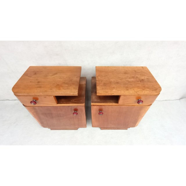 Nice old bedside tables in Art Deco style in original authentic condition. Made of beech and spruce wood. The surface...